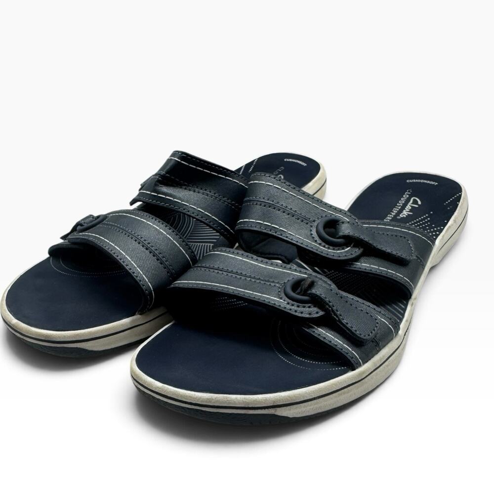 Clark’s Cloudsteppers Sandals Size 9 Women’s Blue Slip On Nautical Adjustable